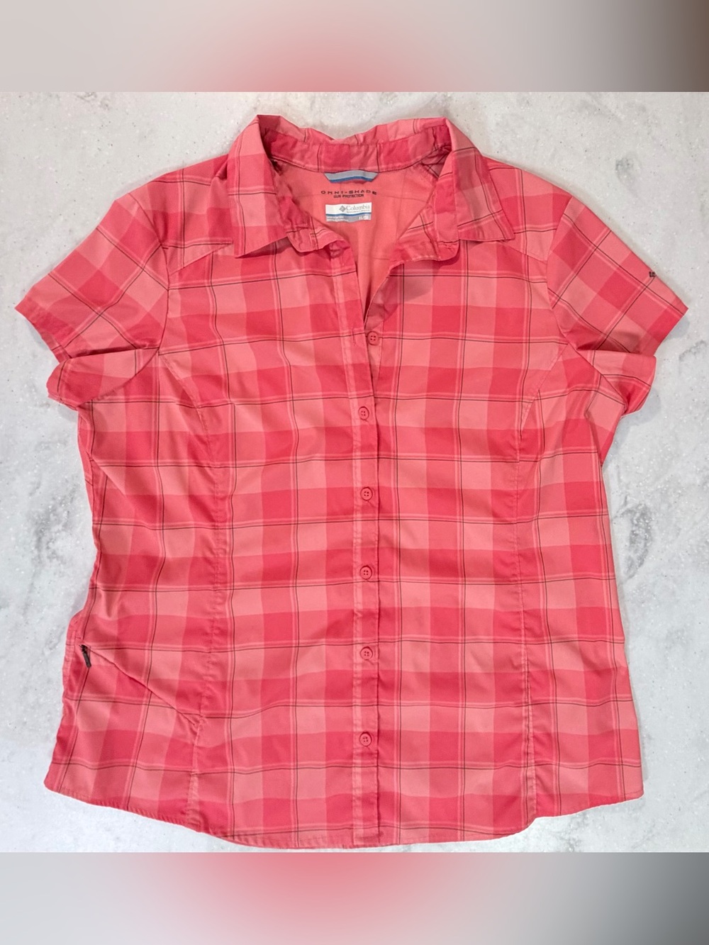 Columbia Omni Shade Coral Pink Plaid Short-Sleeve Button-Down Shirt Size XL
